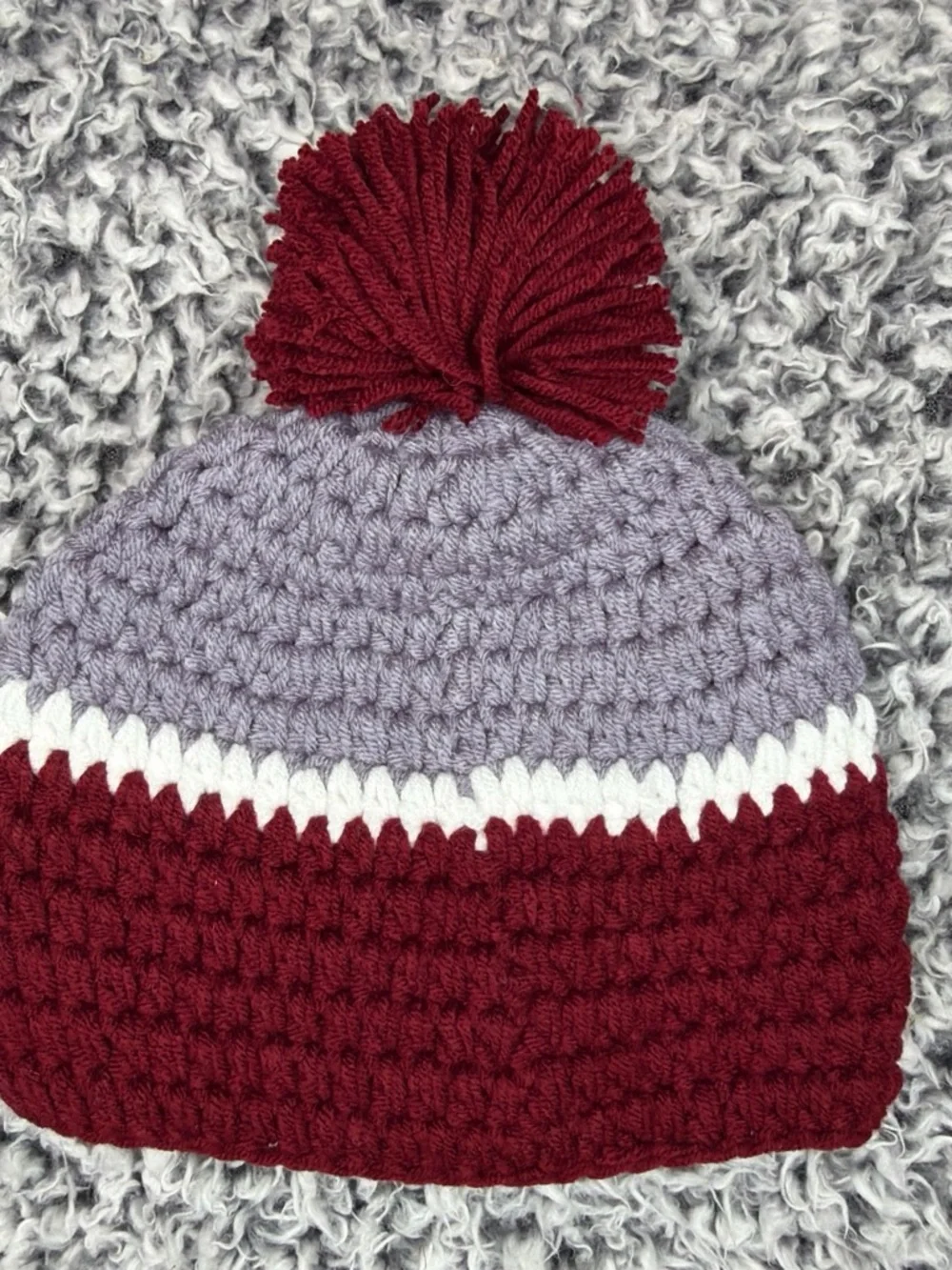 Toddler Pom Beanie and Booties Set - Gray and Burgundy 🧶